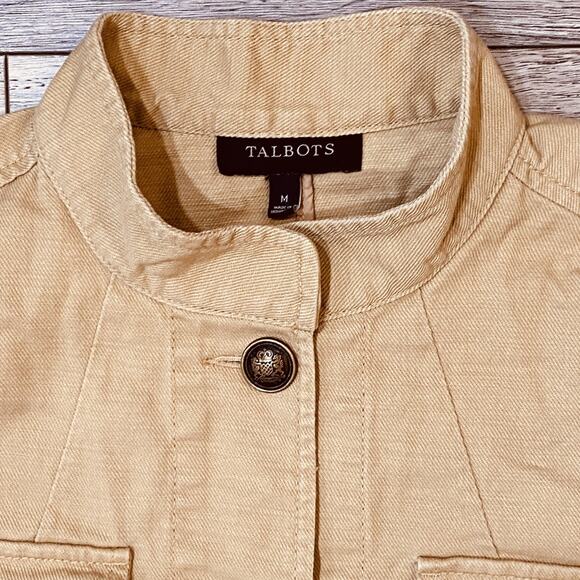 Talbots Jacket Womens Medium Tan Utility Safari Button Front 100% Cotton Khaki - Picture 2 of 5
